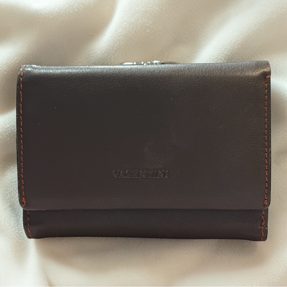 Gino Valentini‎ Brown Leather Trifold Kisslock Wallet